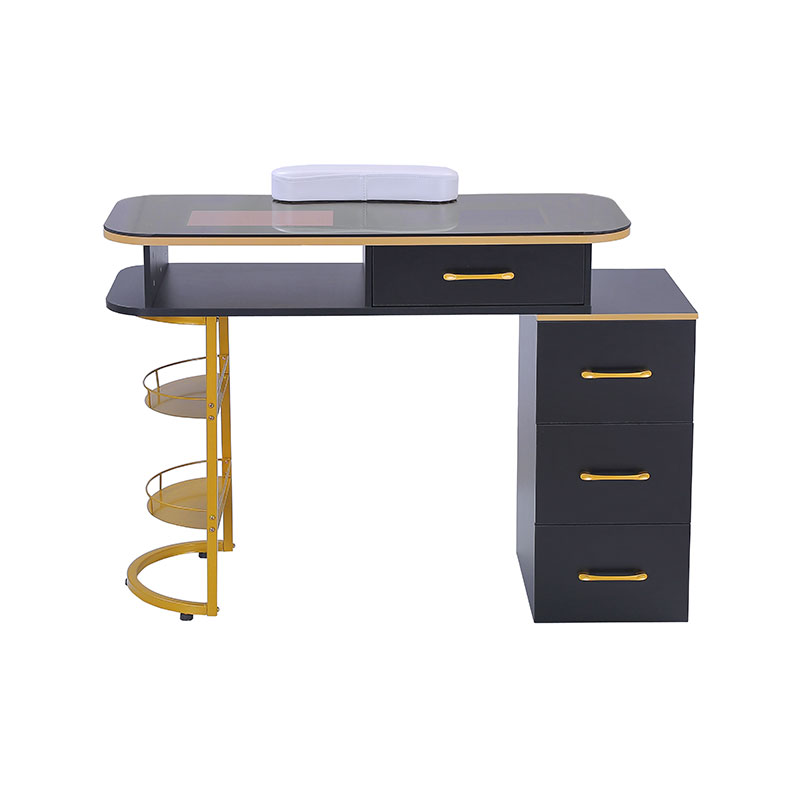 HZ2055 / HZ2055B Manikyr bord med glassplate spikerbord med 4 skuffer og 2-lags oppbevaringshyller