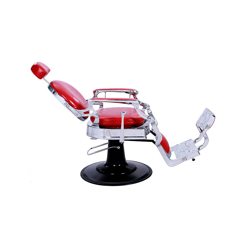 HZ8799DR Frisørstol med rød skinnende sølvramme